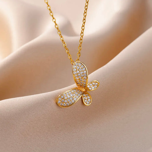 Crystal Butterfly Necklace (Stainless Steel)