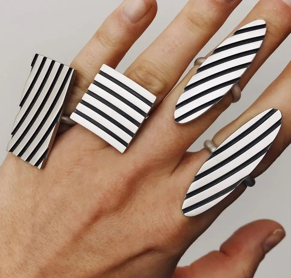 Set of 3 Black and White Rings