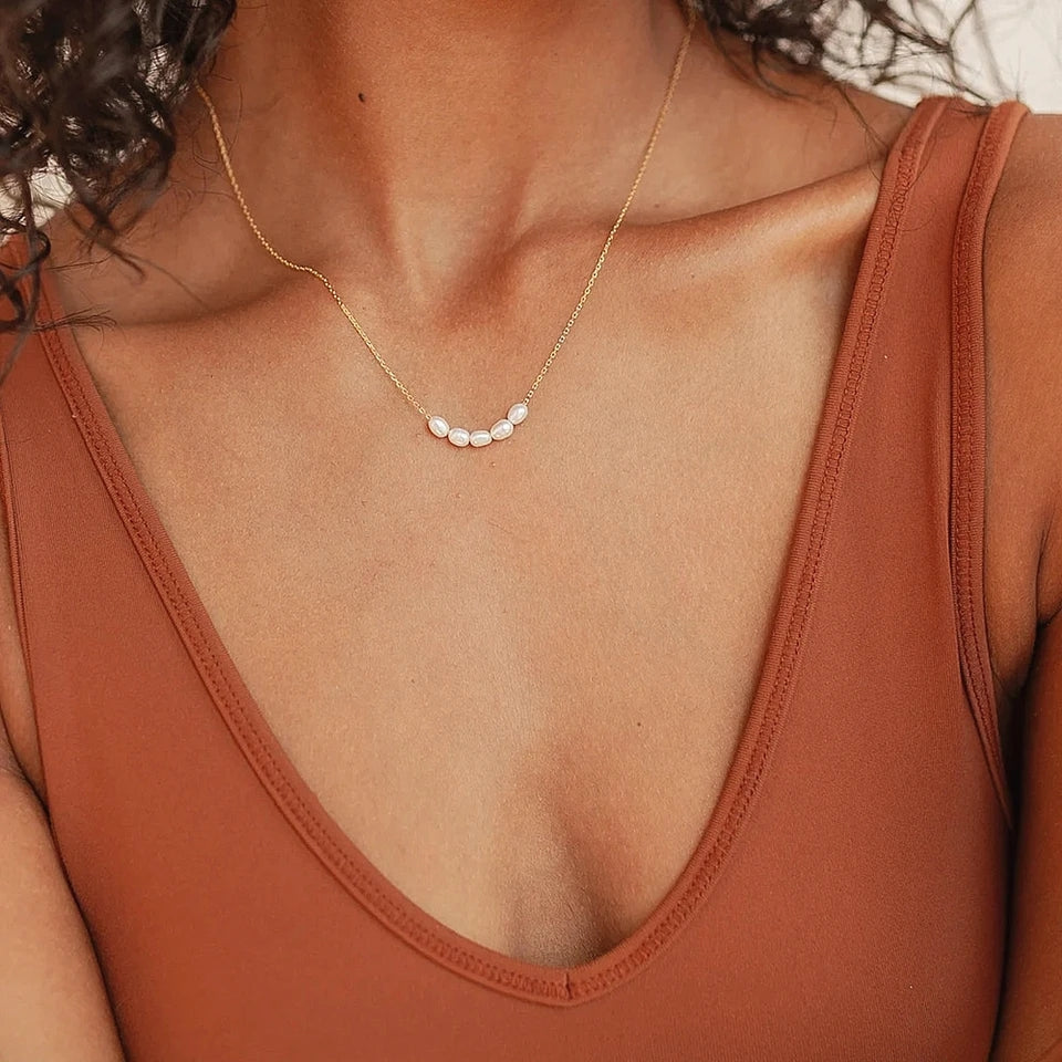 Stainless Steel Necklace — Line of Pearl