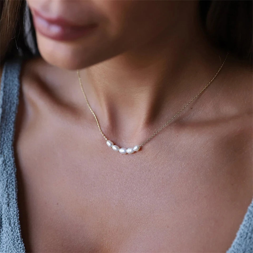 Stainless Steel Necklace — Line of Pearl