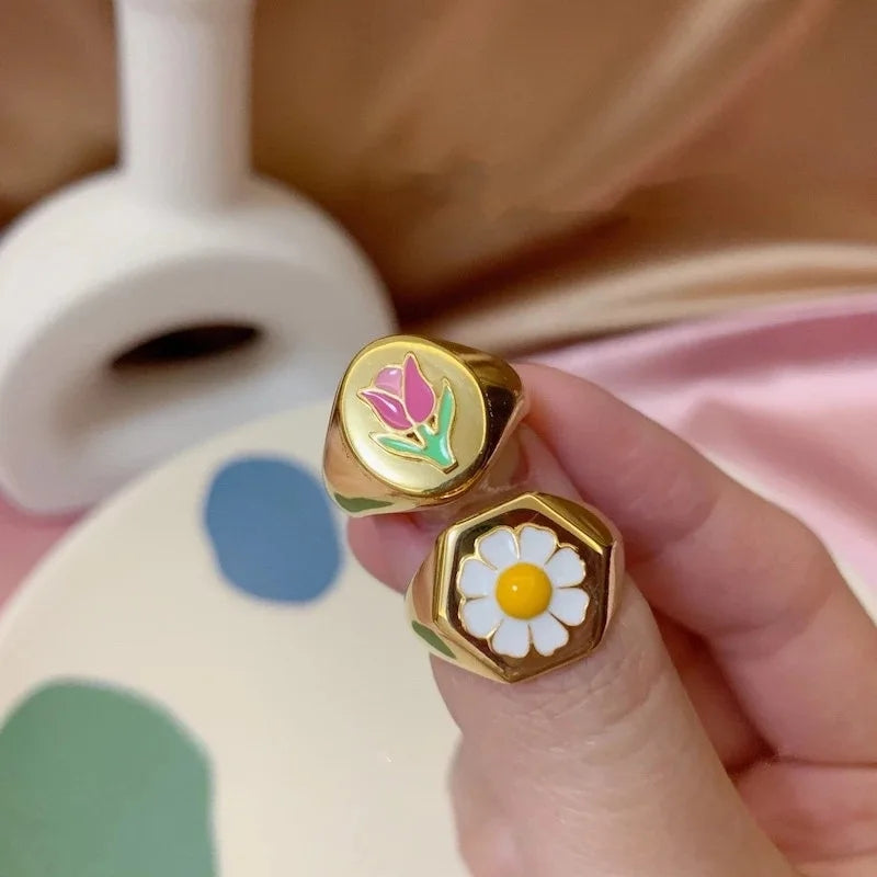 Daisy Tulip & Clover Chunky Ring