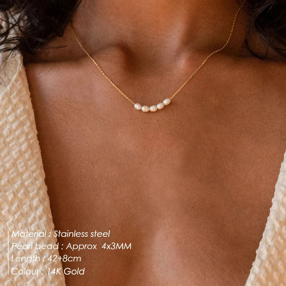 Stainless Steel Necklace — Line of Pearl