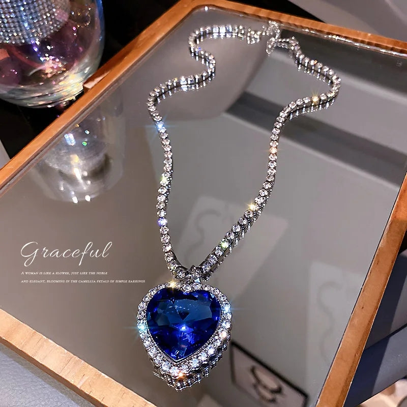 Blue Heart Tennis Necklace