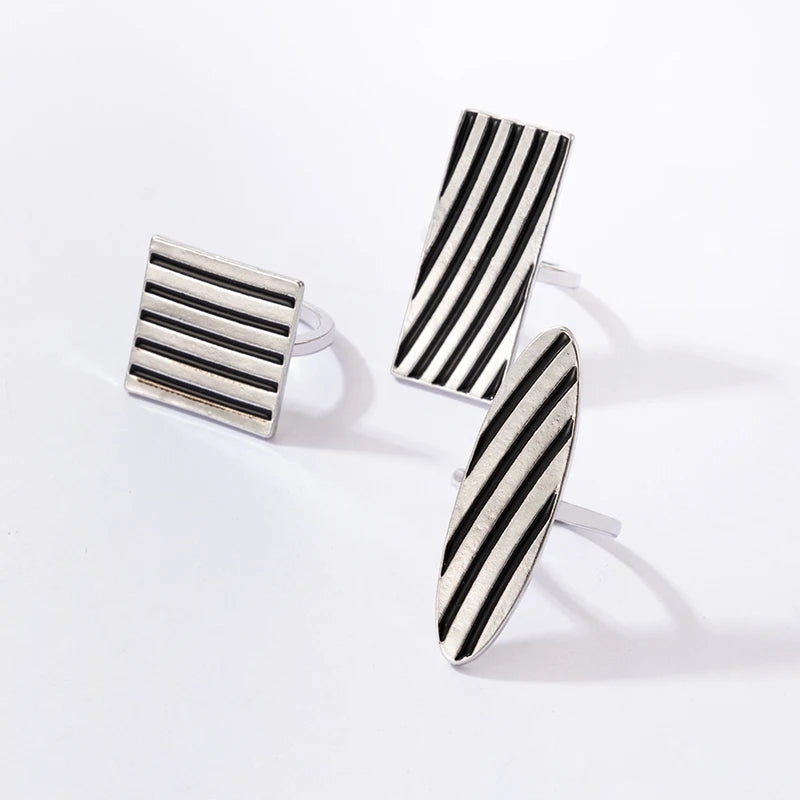 Set of 3 Black and White Rings