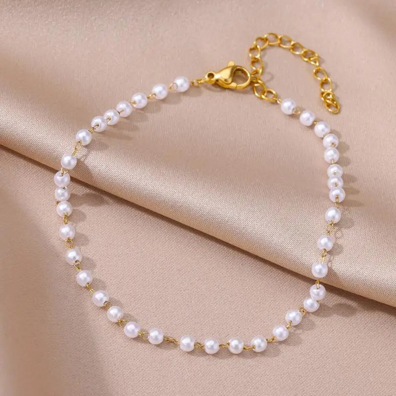 Perla Pearl Anklet (Stainless Steel)