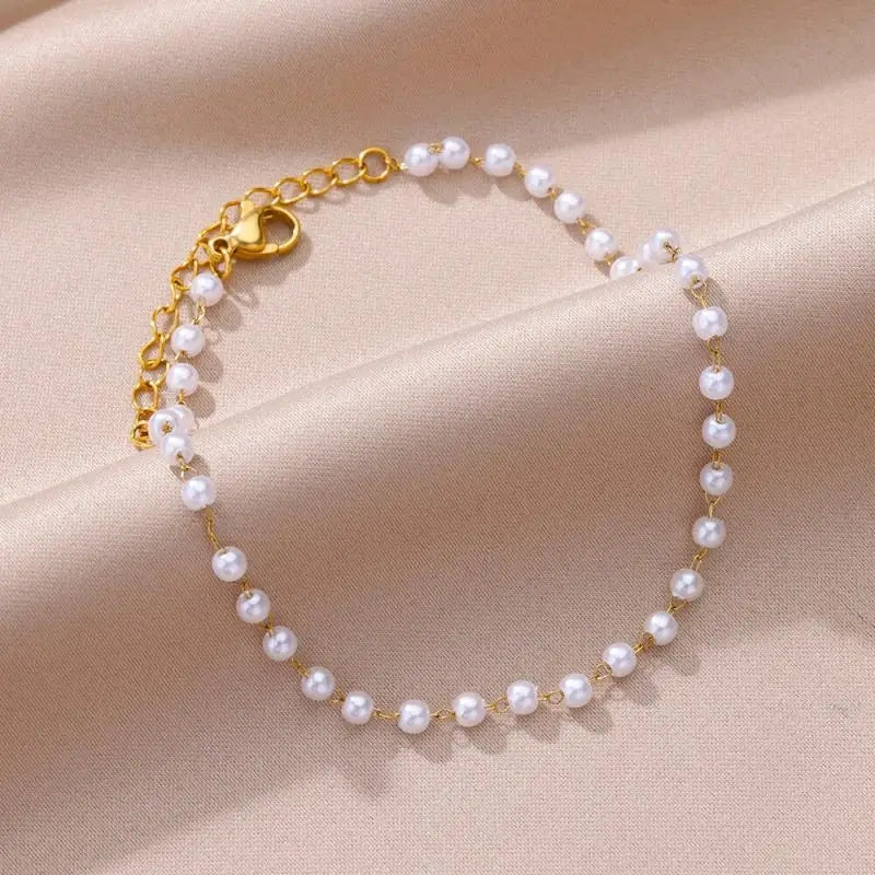 Perla Pearl Anklet (Stainless Steel)