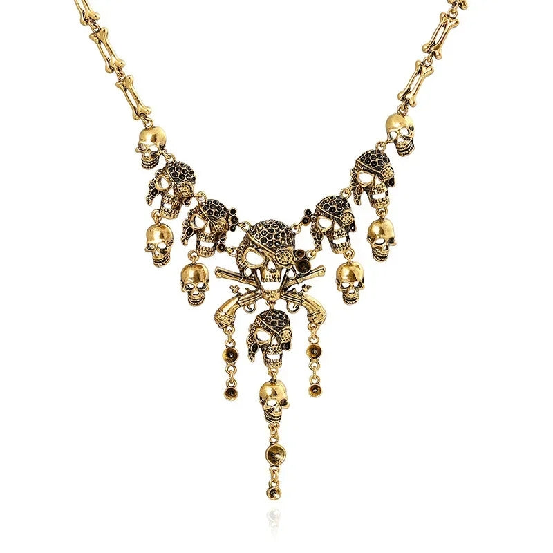 Goth Rustic Gold Skull Necklace