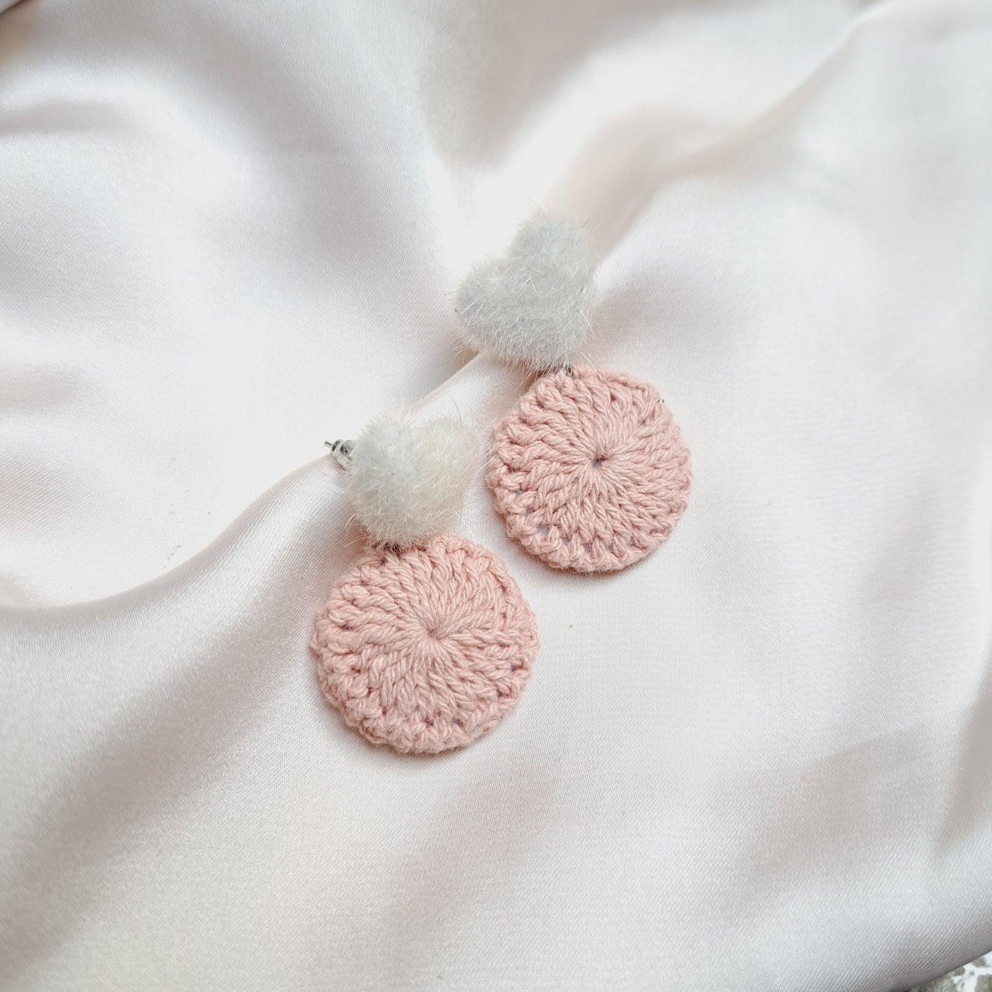 Soft Pink Yarn Earrings