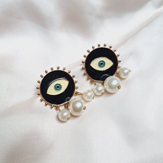 Eye Pearl Drop Earrings