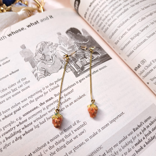 Thread Earrings with Strawberry Drop