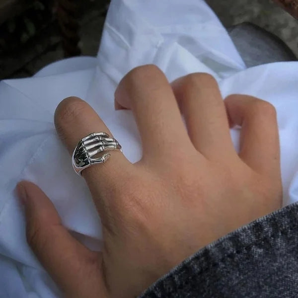 Skeleton Hug Punk Goth Silver Ring