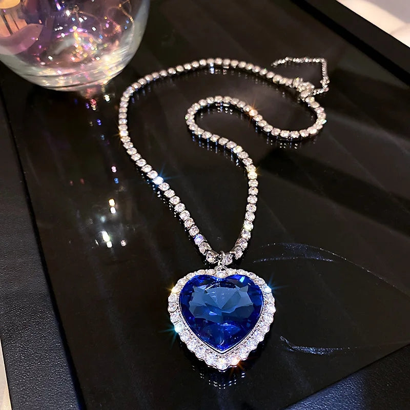 Blue Heart Tennis Necklace