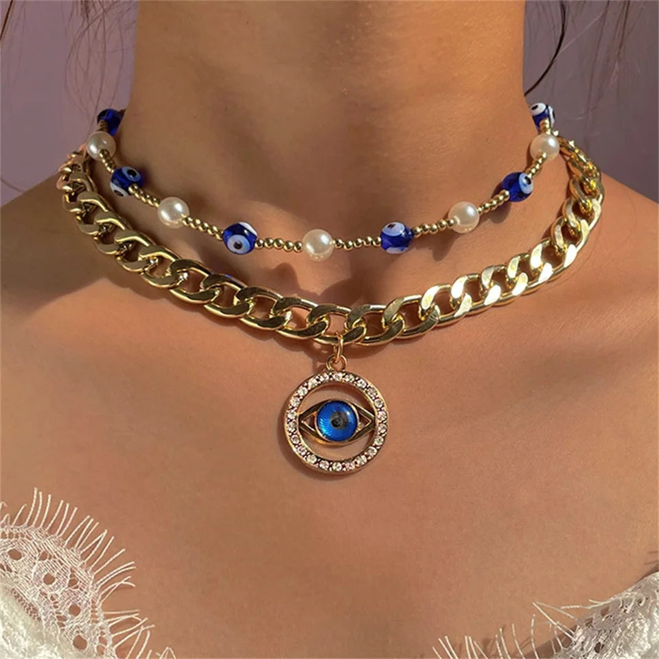 Chunky Evil Eyes Layered Necklace