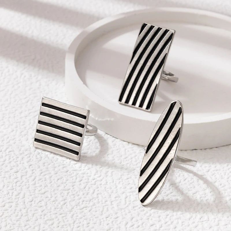 Set of 3 Black and White Rings