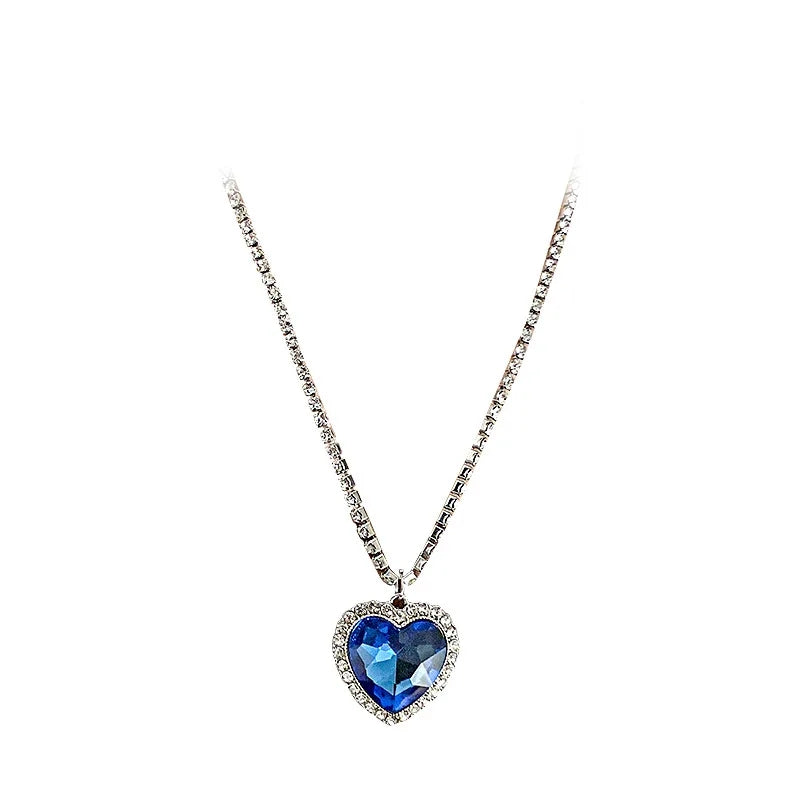 Blue Heart Tennis Necklace