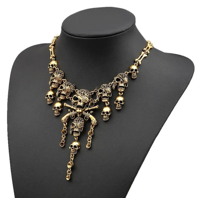 Goth Rustic Gold Skull Necklace