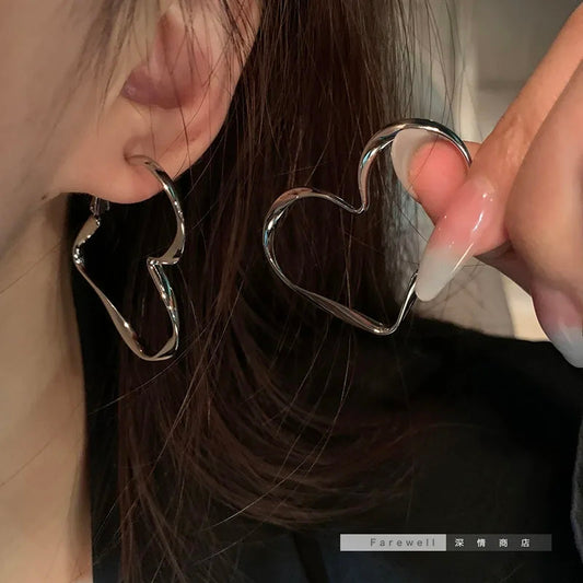 Silver Heart Hoops