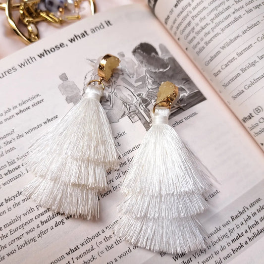 White Tassle Earrings