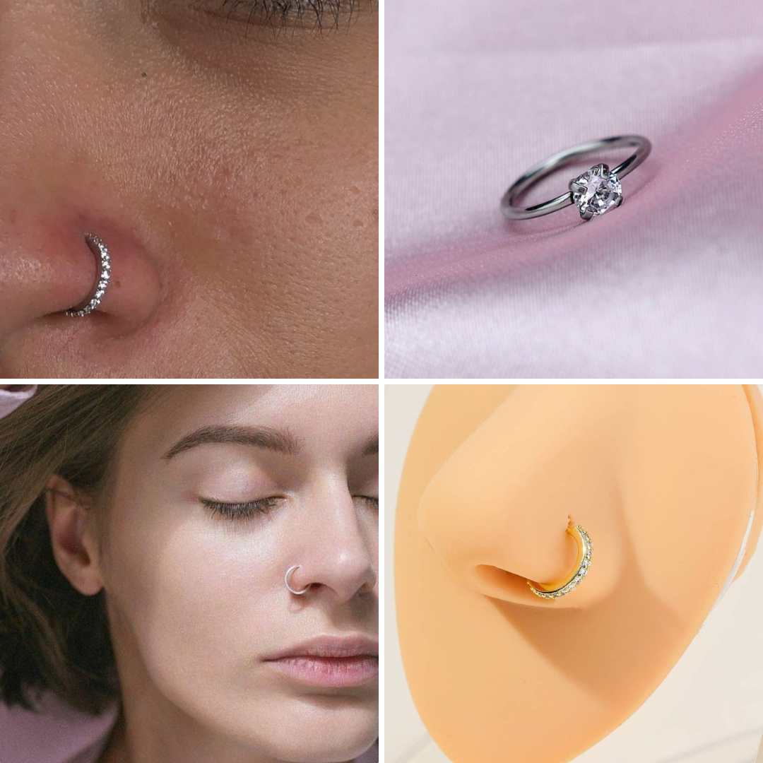 Set of 4 Fake Clip-On Nose Rings