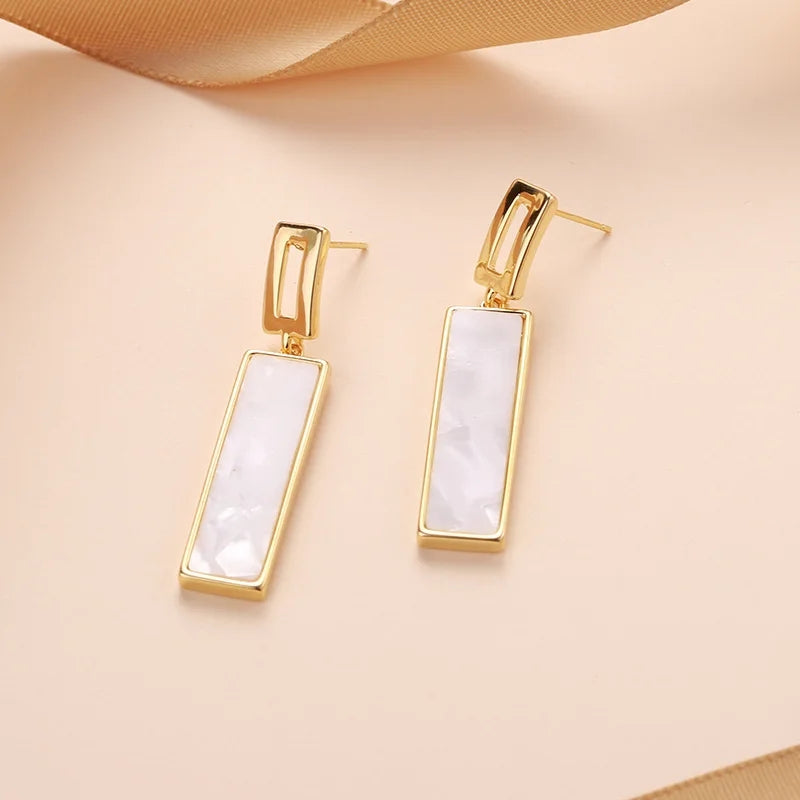 White Rectangle Earrings