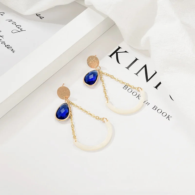 Cobalt Blue Gem and White Acrylic Earrings