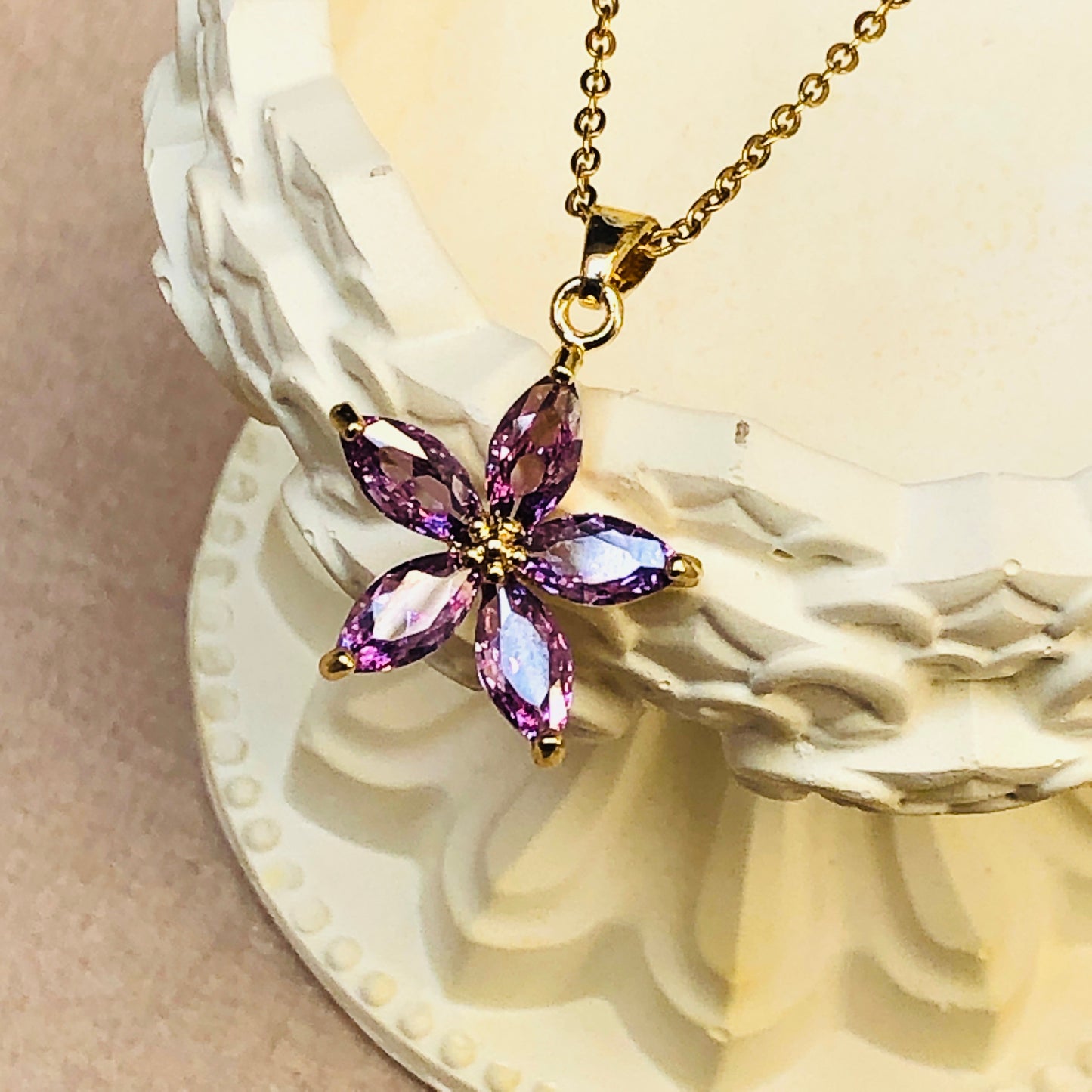 Purple Flower Necklace (Stainless Steel)