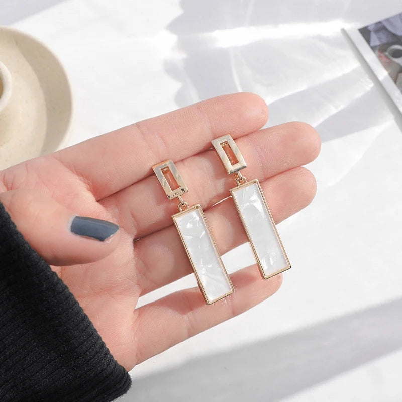 White Rectangle Earrings