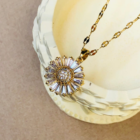 Crystal Sunflower Necklace (Stainless Steel)