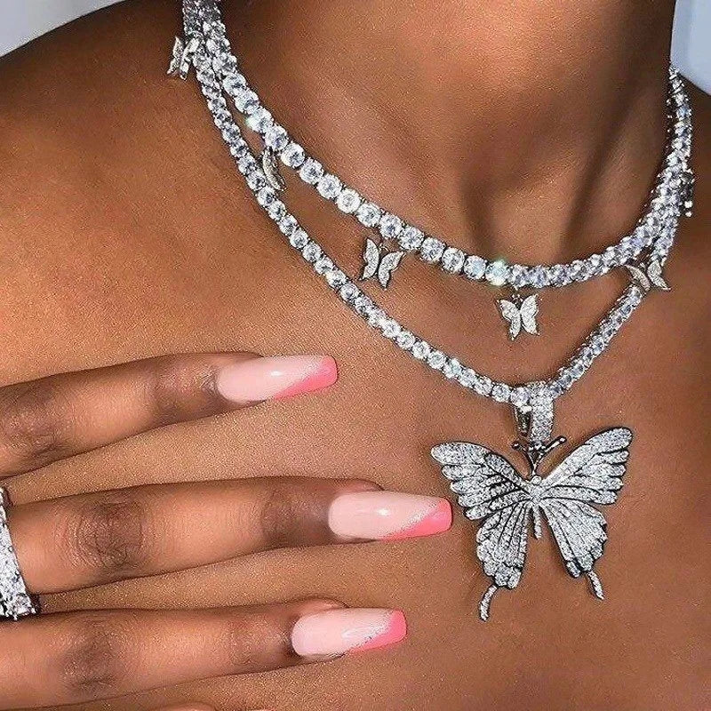 Icy Butterfly Layered Necklace