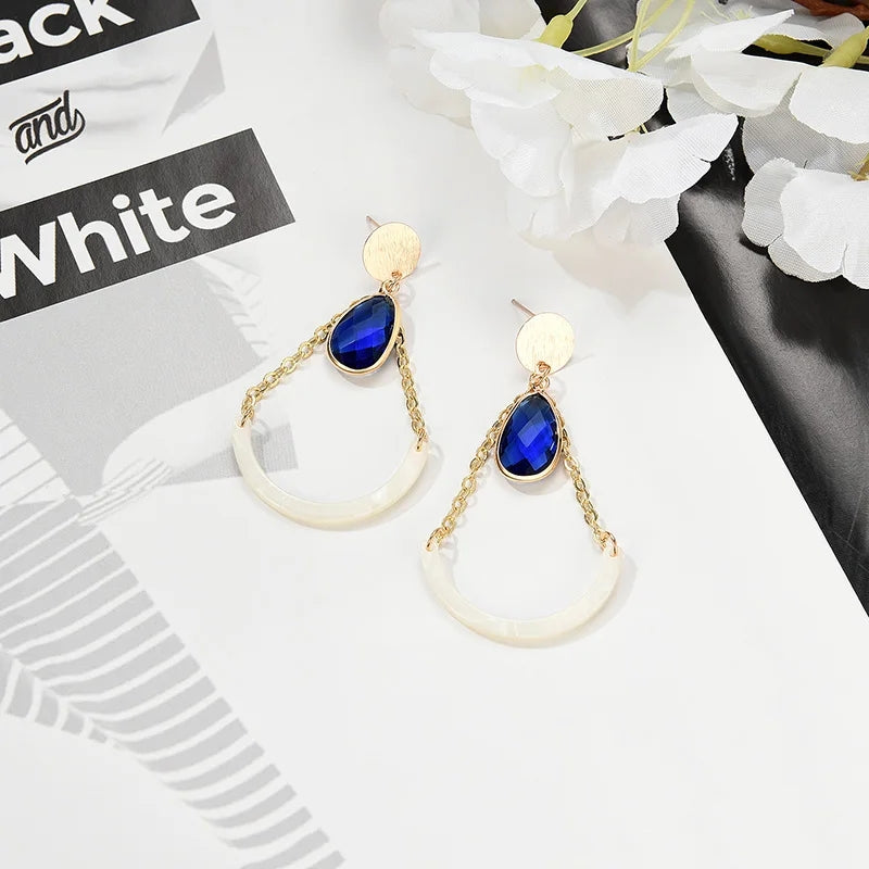 Cobalt Blue Gem and White Acrylic Earrings