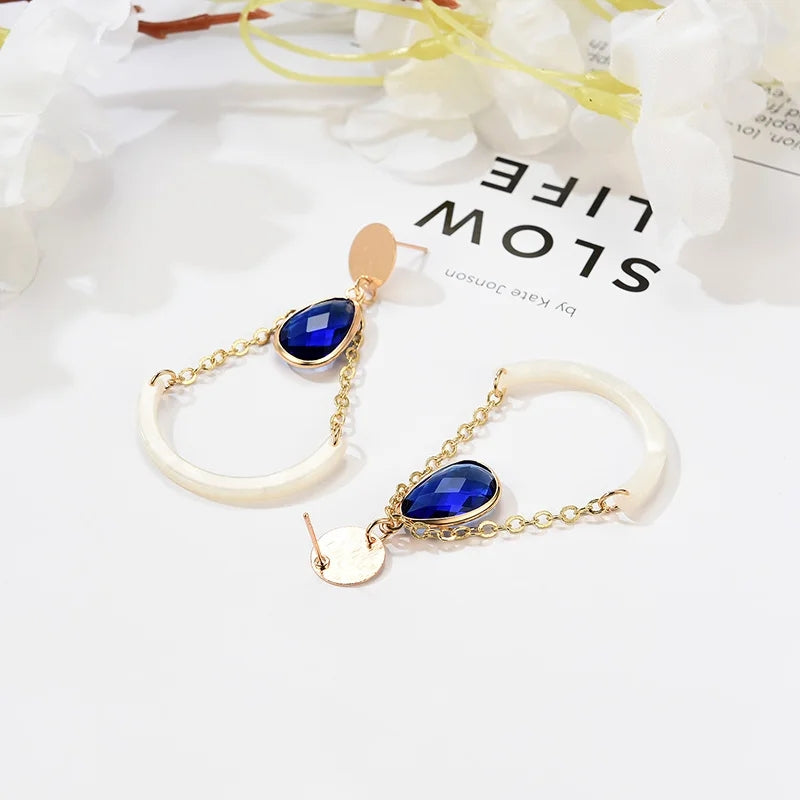 Cobalt Blue Gem and White Acrylic Earrings