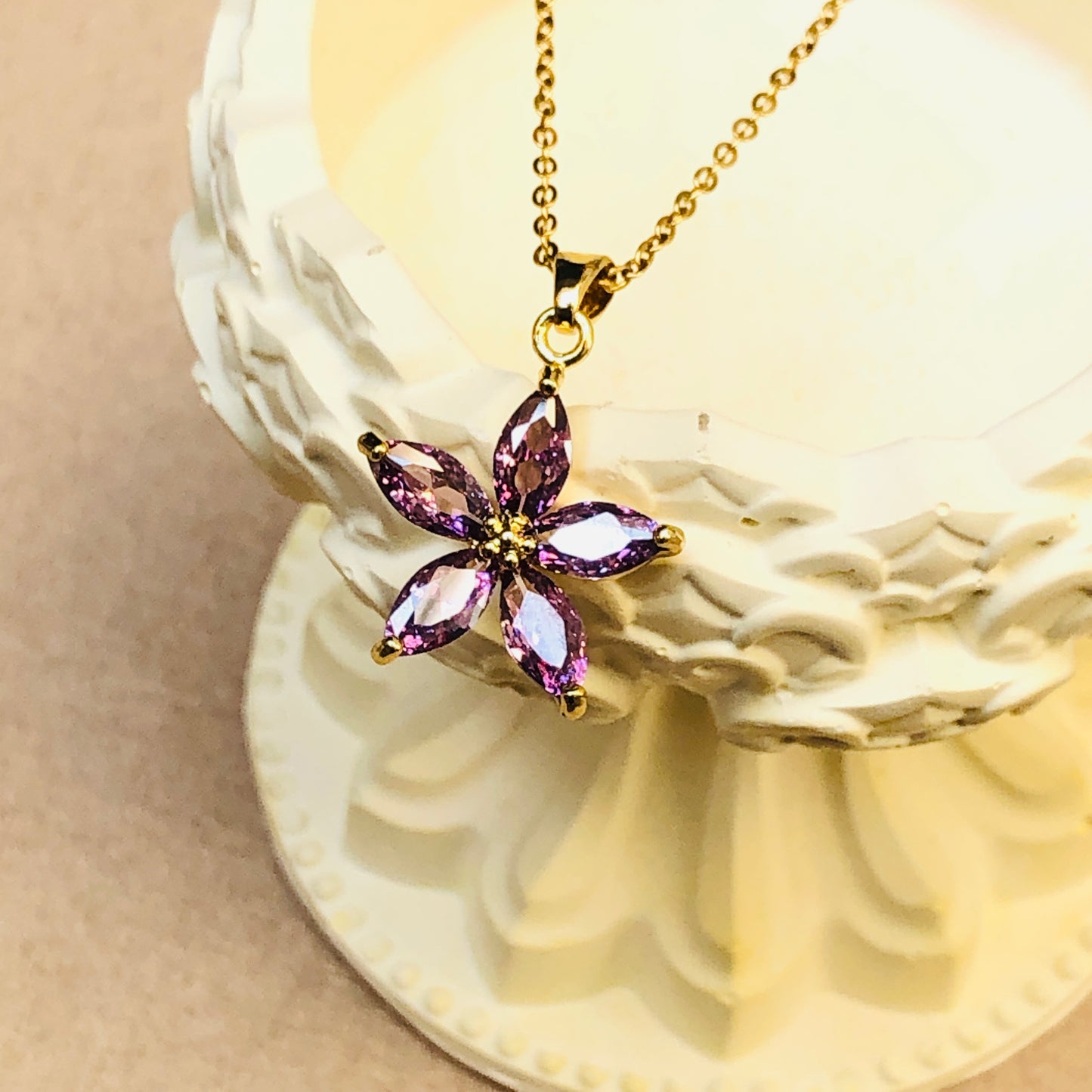 Purple Flower Necklace (Stainless Steel)